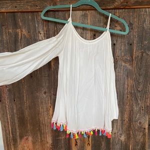 White open shoulder blouse with colorful accents